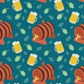 Flat beer items seamless pattern