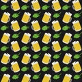 Flat beer mug seamless pattern. Dark theme