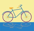 Flat Bicycle with shadow on yellow background