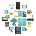 Big data icons set, flat style Royalty Free Stock Photo