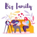 Flat Big Happy Family, Parents and Three ÃÂ¡hildren Royalty Free Stock Photo