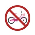 Flat bike in the prohibition sign. Ban on cycling. Child bike in the ban Royalty Free Stock Photo