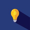 Flat Bitcoin bulb on blue background