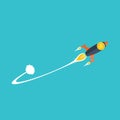 Flat Bitcoin rocket with trail on blue background Royalty Free Stock Photo