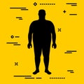 Flat black characterizing male silhouette for extremely obese stage of body mass index on yellow background