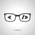 flat black glasses with code. Coder or programmer symbol. Concep Royalty Free Stock Photo