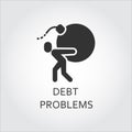 Flat black icon debt problems, loan man carries a bomb
