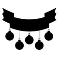 Flat black insulated tape banner hitched to her Christmas decorations. Black silhouette on a white background