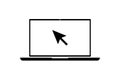 flat black laptop icon with cursor or pointer  ioslated on white. Concept of using screen mobile computer or search click mouse Royalty Free Stock Photo