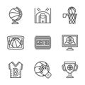 Flat black line basketball icons