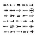 Flat black retro and modern assorted direction arrows icons design element set on white