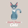 Flat black sphinx cat isolated vector. Cartoon illustration domestic blue cat logo icon