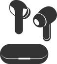 Flat black vector icon of wireless headphones. Royalty Free Stock Photo