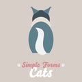 Flat black white cat sitting back view isolate vector. Cartoon illustration domestic blue cat logo icon Royalty Free Stock Photo