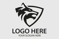 Black and White Color Wolf Head with Shield Logo Design