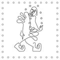 Flat black and white line hand drawing clown juggler.