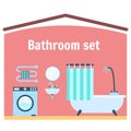 Flat blue bathroom appliance icon set