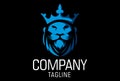 Blue Color Lion Face with Crown Logo Design