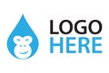 Blue Color Monkey Face Water Drop Logo Design