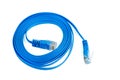 Flat blue ethernet copper, RJ45 patchcord isolated on white Royalty Free Stock Photo