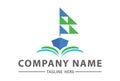 Blue and Green Abstract Ship Open Book Logo Design