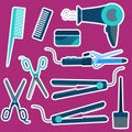 Flat blue hairdressing stickers set