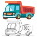 Flat and blue lorry in flat style, isolated object on white background, vector illustration, Royalty Free Stock Photo