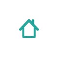 Flat blue outline home icon. Simple silhouette of the house with roof Royalty Free Stock Photo