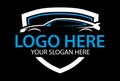 Blue and White Color Abstract Shield Car Automotive Fast Logo Design Royalty Free Stock Photo