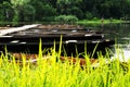 Flat boats on the backwater in summer