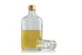 Flat bottle with booze and drink