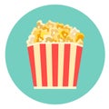 Flat box of tasty caramelized popcorn icon. Movie cinema symbol