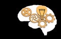 Flat Brain Shape with Wooden Gears on Black Royalty Free Stock Photo