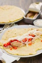 Flat bread with vegetables and fish Royalty Free Stock Photo