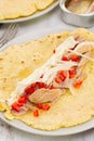 Flat bread with vegetables and fish Royalty Free Stock Photo