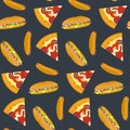 Flat bright color fastfood pattern on dark background