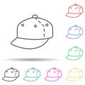 Flat brim hat multi color set icon. Simple thin line, outline vector of hats icons for ui and ux, website or mobile application