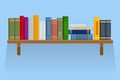 Flat brown bookshelf with old books isolated on background. Royalty Free Stock Photo