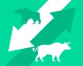 flat bullish vs bearish upward downward market trend background Royalty Free Stock Photo
