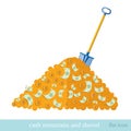 Flat business icon shovel with heap of money