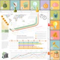 Flat business infographic background top view with finanial board game