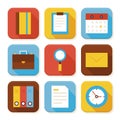 Flat Business and Office Squared App Icons Set Royalty Free Stock Photo