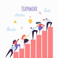 Flat Business People Climbing Up The Stairs. Career Ladder with Characters. Team Work, Partnership, Leadership Concept Royalty Free Stock Photo