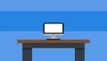 Flat business room illustration. Desk and monitor