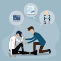 Flat of business survival,The businessman sit on the ground with a bruised body and his friend helping him to recovery his