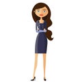 Flat business woman. Calm young girl standing. Serious cute business girl. Vector.