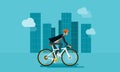 Flat businessman character biking go to work