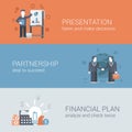 Flat businessman presentation partnership financial plan concept