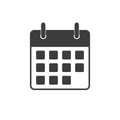 Flat calendar icon. Black vector illustration isolated on white Royalty Free Stock Photo