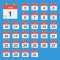 Flat calendar June Icon. Calendar on the wall. Vector illustration.